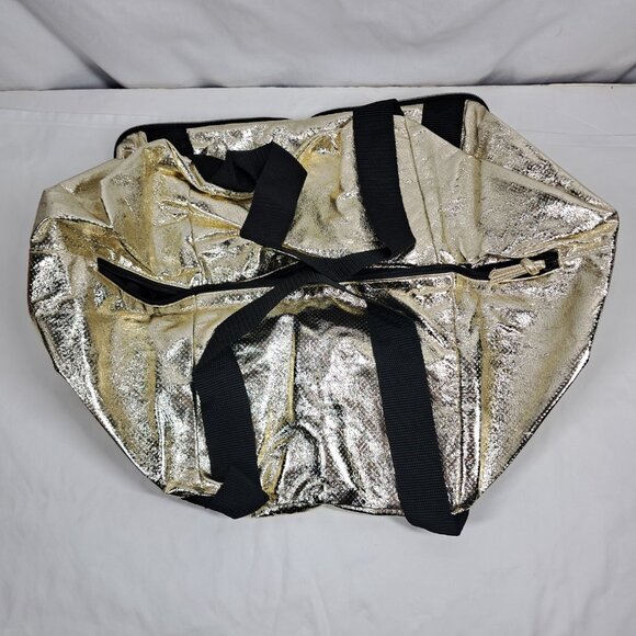 NWT's Victoria's Secret Gold Metallic Compact Weekender Tote Duffle Shopper Bag - Picture 8 of 10
